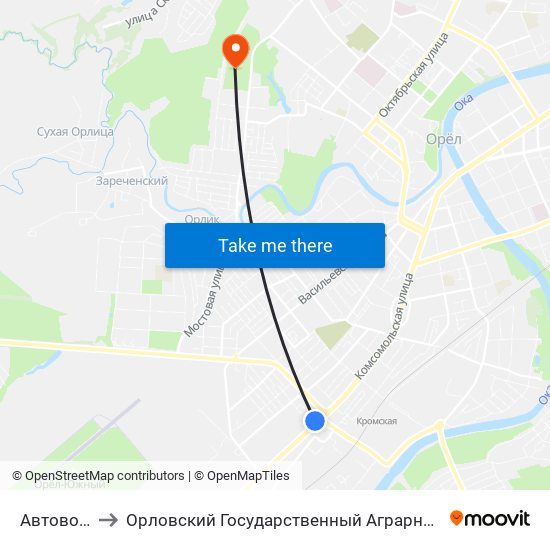 Автовокзал to Орловский Государственный Аграрный Университет map