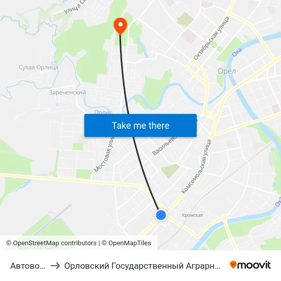 Автовокзал to Орловский Государственный Аграрный Университет map