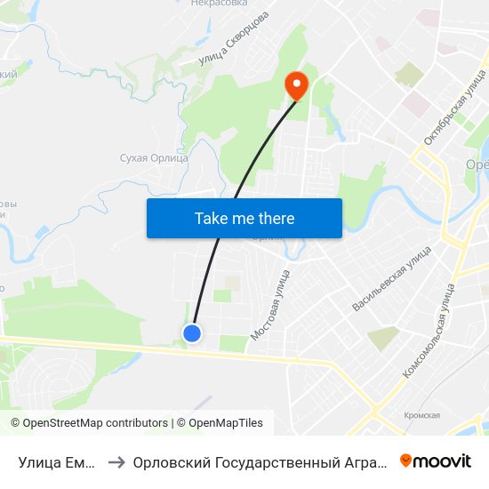 Улица Емлютина to Орловский Государственный Аграрный Университет map