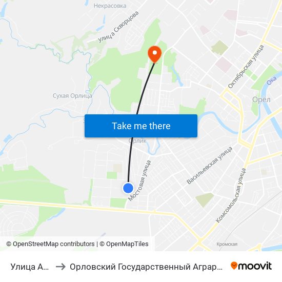 Улица Алроса to Орловский Государственный Аграрный Университет map