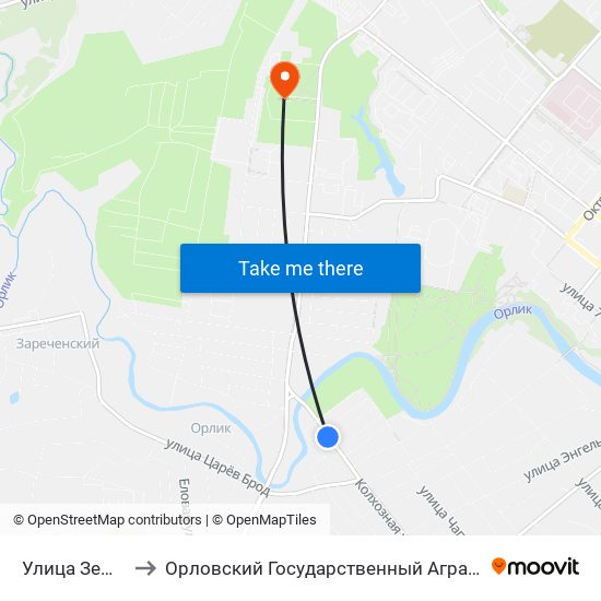 Улица Земнухова to Орловский Государственный Аграрный Университет map