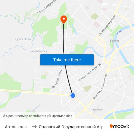 Автошкола Досааф to Орловский Государственный Аграрный Университет map