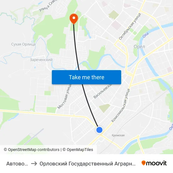 Автовокзал to Орловский Государственный Аграрный Университет map