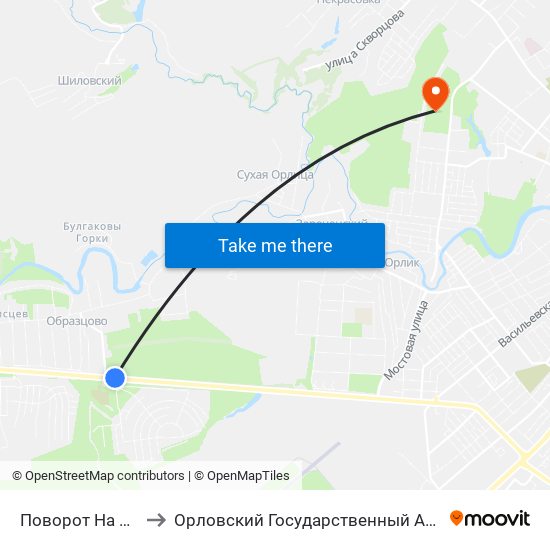 Поворот На Образцово to Орловский Государственный Аграрный Университет map