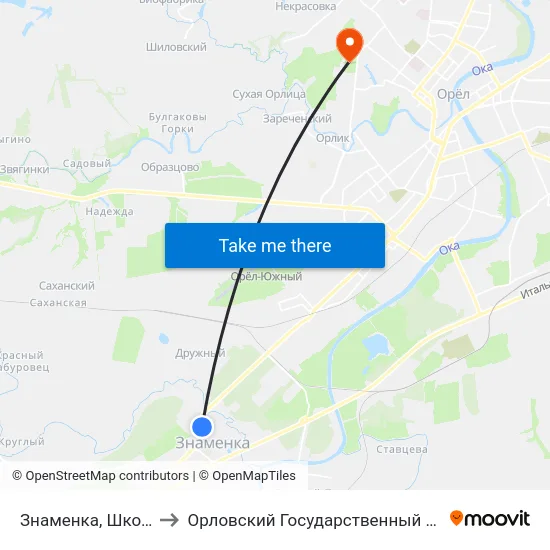 Знаменка, Школа-Интернат to Орловский Государственный Аграрный Университет map