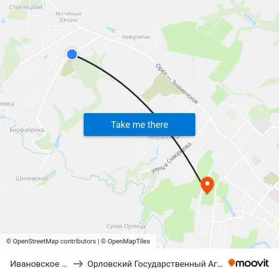 Ивановское Кладбище to Орловский Государственный Аграрный Университет map