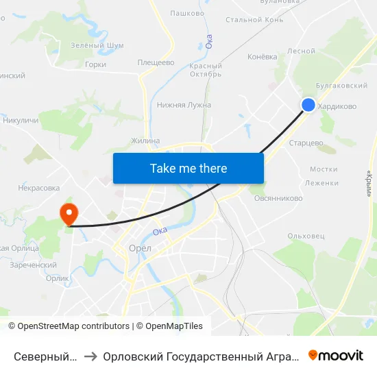 Северный Рынок to Орловский Государственный Аграрный Университет map