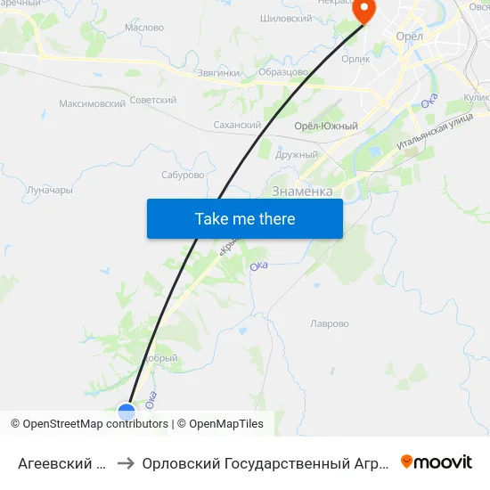 Агеевский Поворот to Орловский Государственный Аграрный Университет map