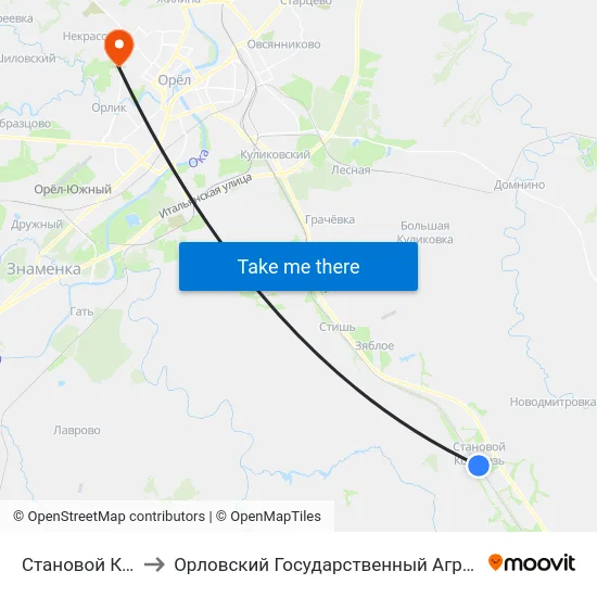 Становой Колодезь to Орловский Государственный Аграрный Университет map