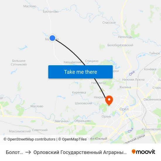 Болотово to Орловский Государственный Аграрный Университет map