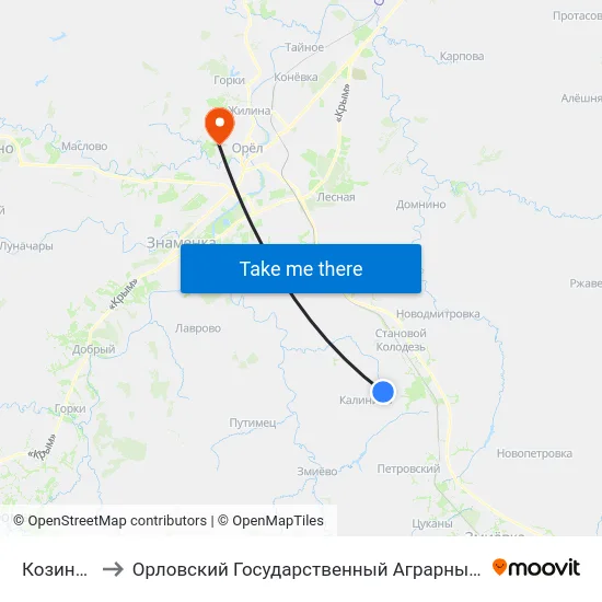 Козиновка to Орловский Государственный Аграрный Университет map