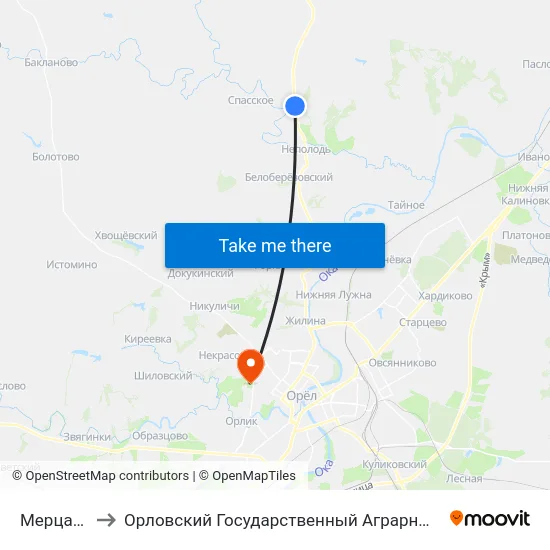 Мерцалово to Орловский Государственный Аграрный Университет map