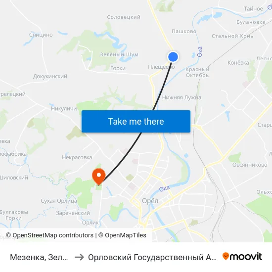 Мезенка, Зелёная Улица to Орловский Государственный Аграрный Университет map