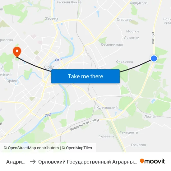 Андриабуж to Орловский Государственный Аграрный Университет map