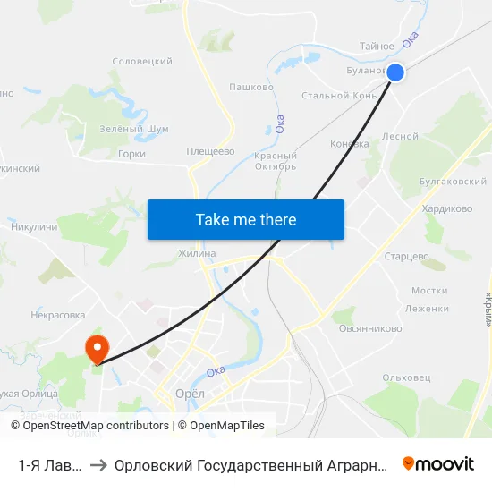 1-Я Лавочка to Орловский Государственный Аграрный Университет map