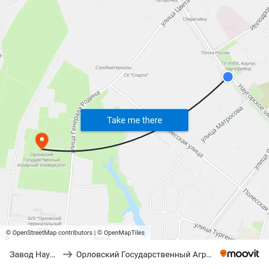 Завод Научприбор to Орловский Государственный Аграрный Университет map