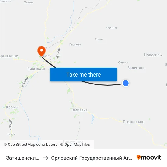 Затишенский Первый to Орловский Государственный Аграрный Университет map