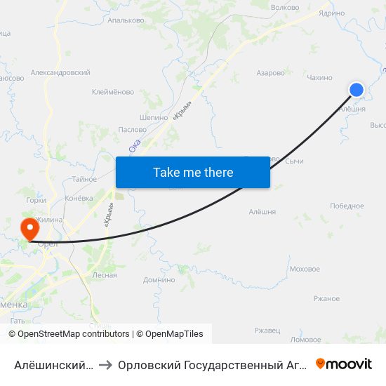 Алёшинский Поворот to Орловский Государственный Аграрный Университет map