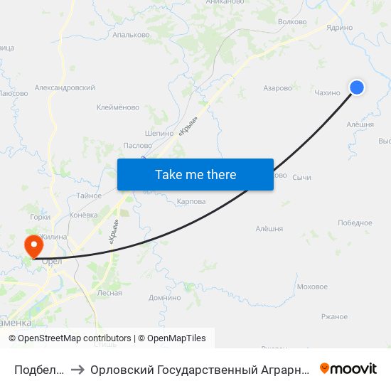 Подбелёвец to Орловский Государственный Аграрный Университет map