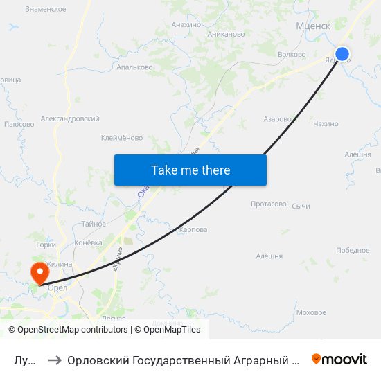 Лужки to Орловский Государственный Аграрный Университет map