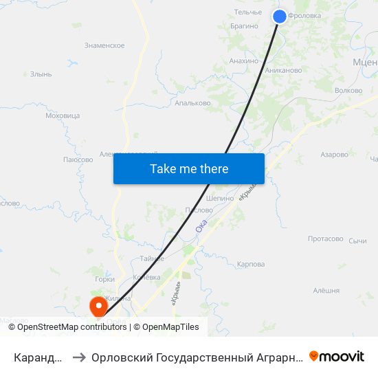 Карандаково to Орловский Государственный Аграрный Университет map