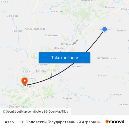 Азарово to Орловский Государственный Аграрный Университет map