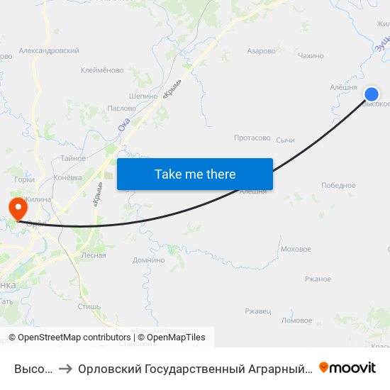 Высокое to Орловский Государственный Аграрный Университет map