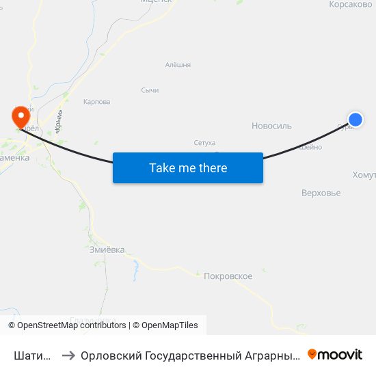 Шатилово to Орловский Государственный Аграрный Университет map