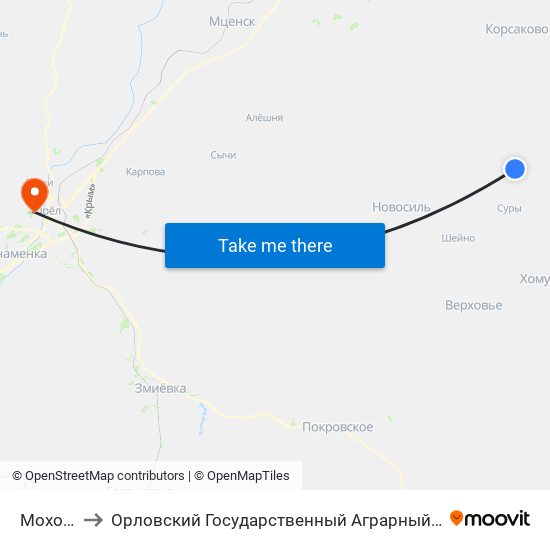 Моховое to Орловский Государственный Аграрный Университет map