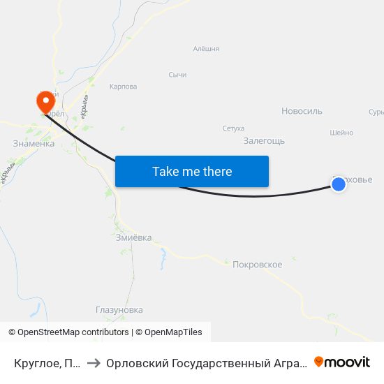 Круглое, Поворот to Орловский Государственный Аграрный Университет map