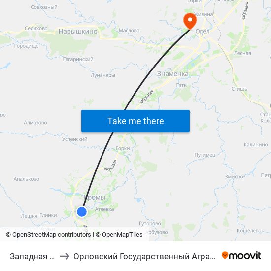 Западная Зорька to Орловский Государственный Аграрный Университет map