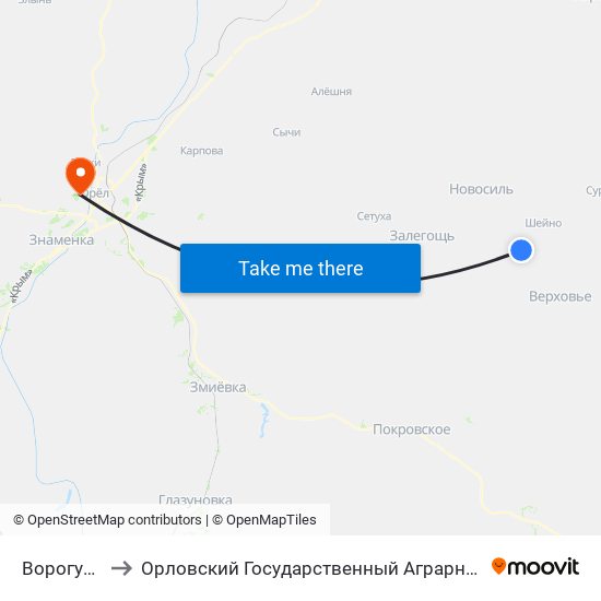 Ворогушино to Орловский Государственный Аграрный Университет map