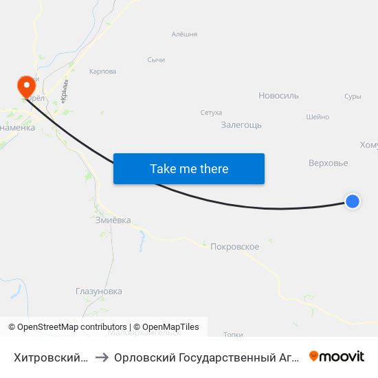 Хитровский Поворот to Орловский Государственный Аграрный Университет map