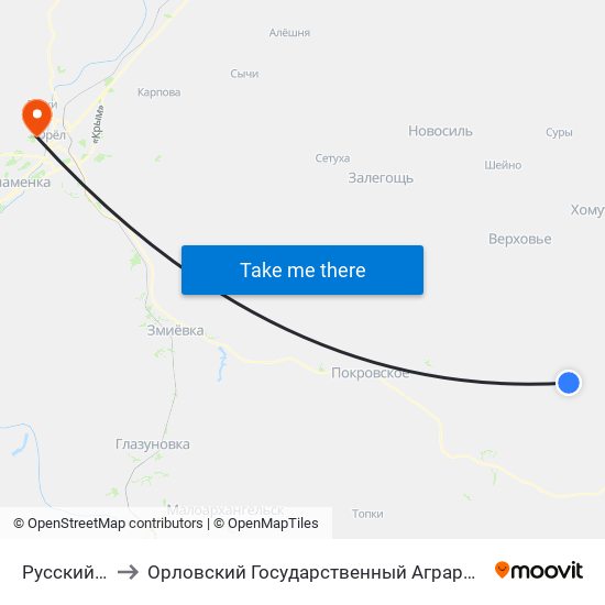 Русский Брод to Орловский Государственный Аграрный Университет map