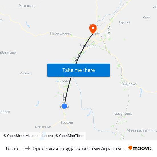 Гостомль to Орловский Государственный Аграрный Университет map