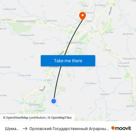 Шумаково to Орловский Государственный Аграрный Университет map