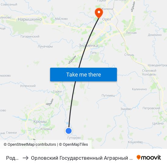 Родина to Орловский Государственный Аграрный Университет map