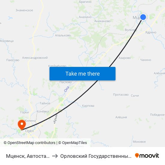 Мценск, Автостанция (Высадка) to Орловский Государственный Аграрный ...