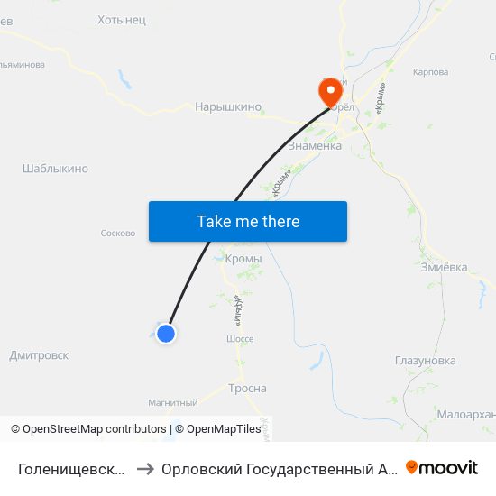 Голенищевский Поворот to Орловский Государственный Аграрный Университет map