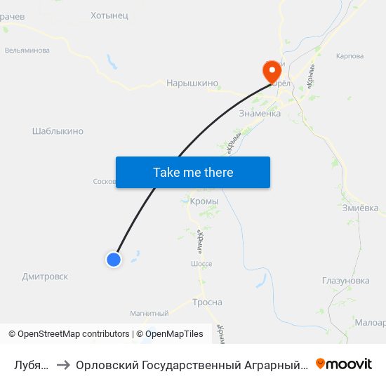 Лубянки to Орловский Государственный Аграрный Университет map