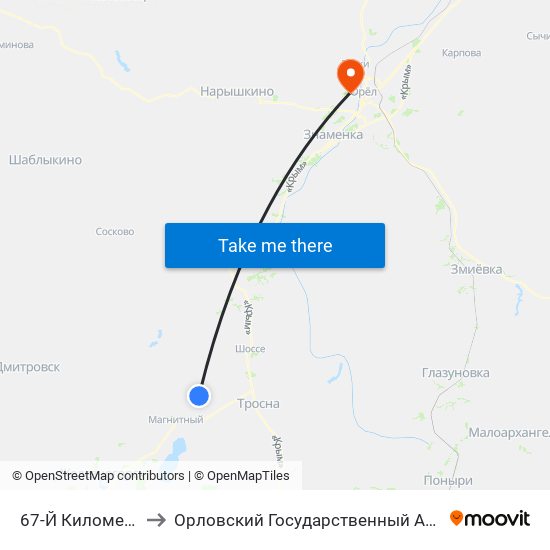 67-Й Километр (Чернь) to Орловский Государственный Аграрный Университет map