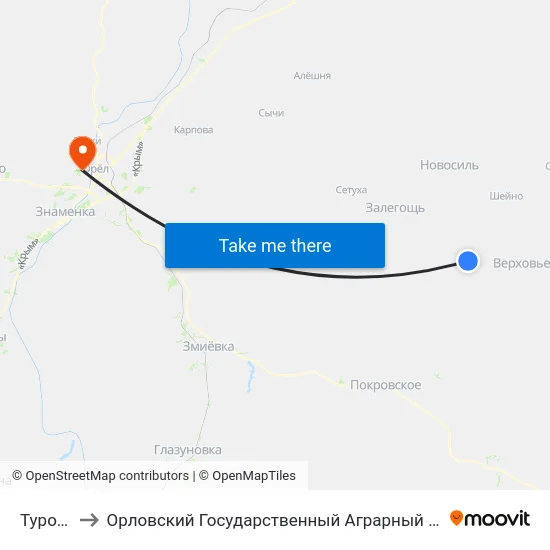 Туровка to Орловский Государственный Аграрный Университет map