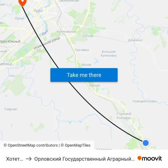 Хотетово to Орловский Государственный Аграрный Университет map