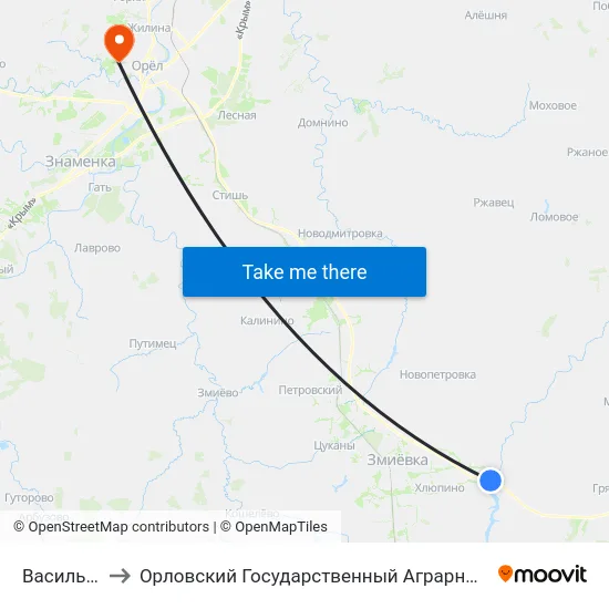 Васильевка to Орловский Государственный Аграрный Университет map