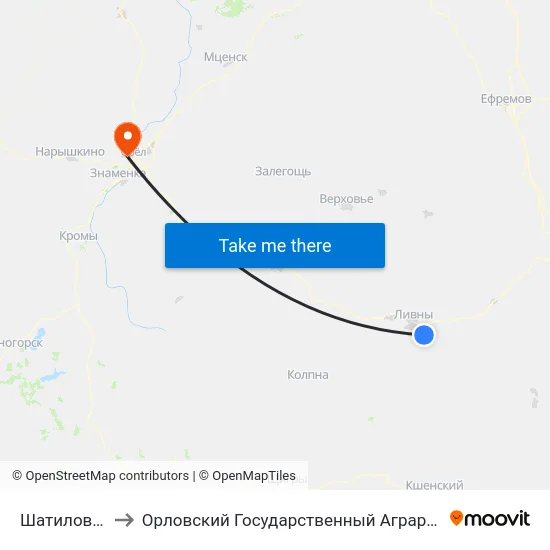 Шатилова Гора to Орловский Государственный Аграрный Университет map