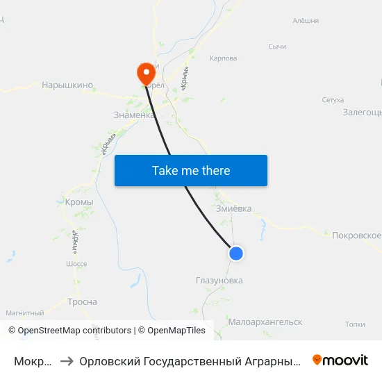 Мокрицы to Орловский Государственный Аграрный Университет map
