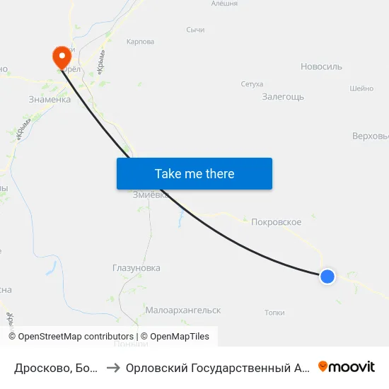 Дросково, Больница №2 to Орловский Государственный Аграрный Университет map