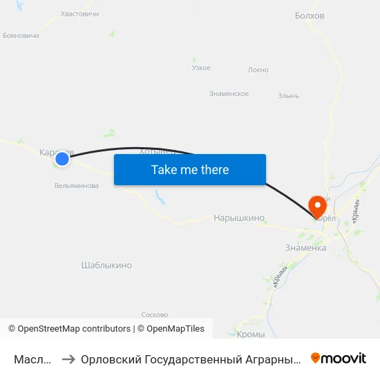 Масловка to Орловский Государственный Аграрный Университет map