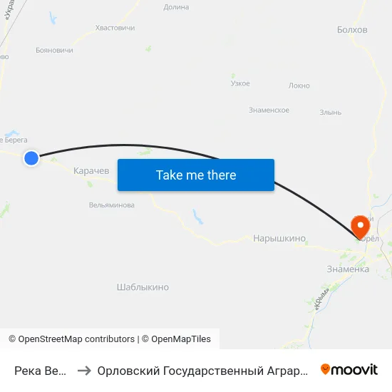 Река Велимья to Орловский Государственный Аграрный Университет map