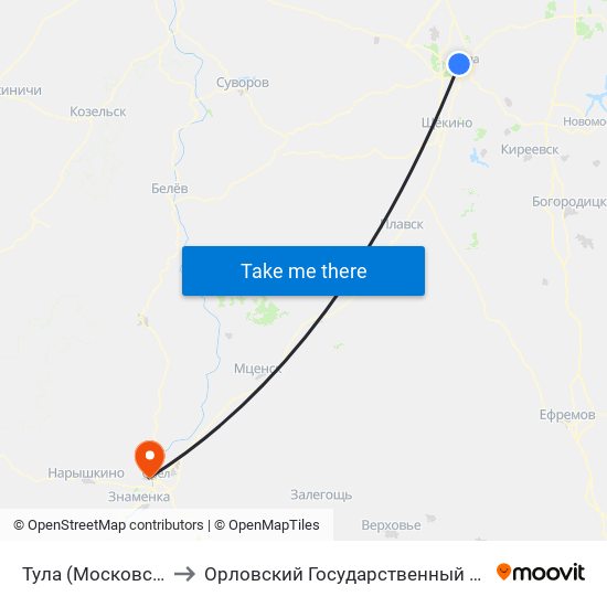 Тула (Московский Вокзал) to Орловский Государственный Аграрный Университет map